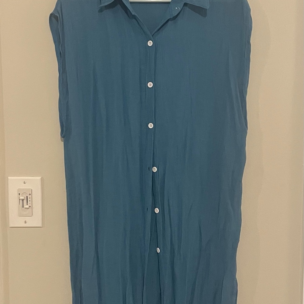 Blue Button-Up Women's Top